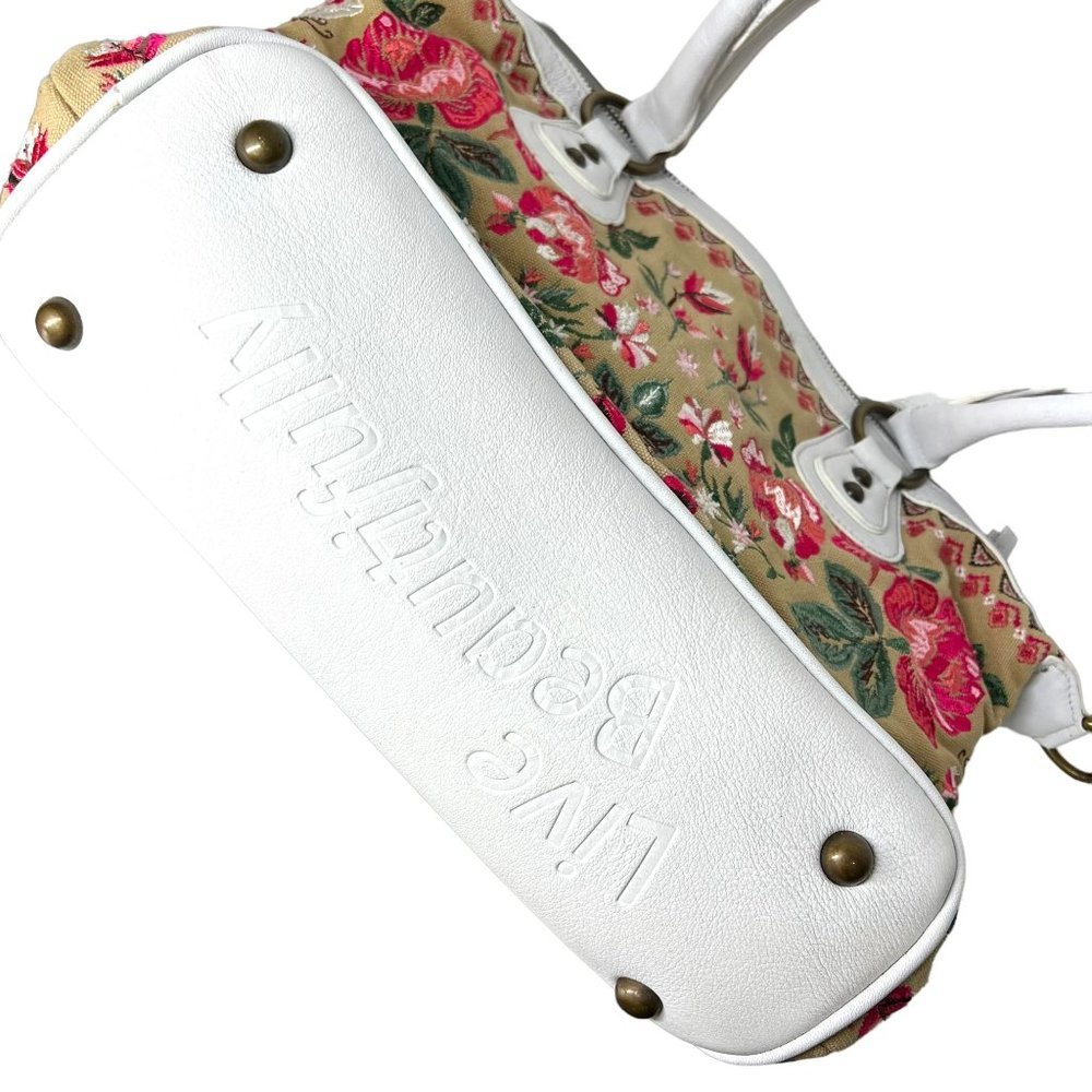Sharif Khaki Multicolor Embroidered Floral Butterflies Shoulder Bag - Picture 3 of 11